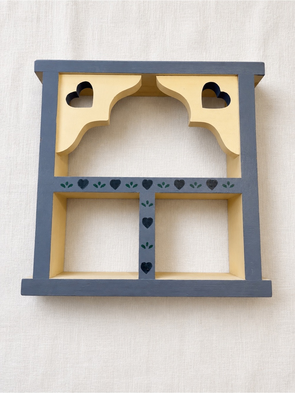 Vintage 80s handcrafted Blue and Cream Heart Accent Wall Shelf